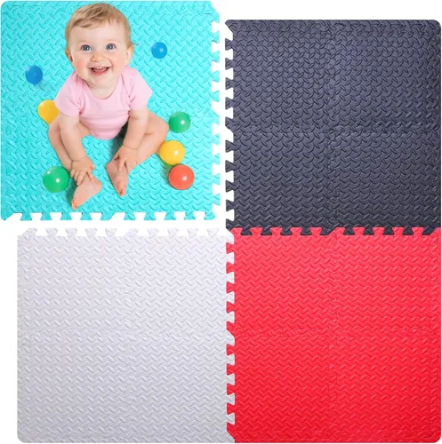 Miniatura 14 de Coolcandy Tapete de juego de espuma para bebé, 16 piezas con tiras de borde, azulejos de piso entrelazados de 4 colores, tapete de piso