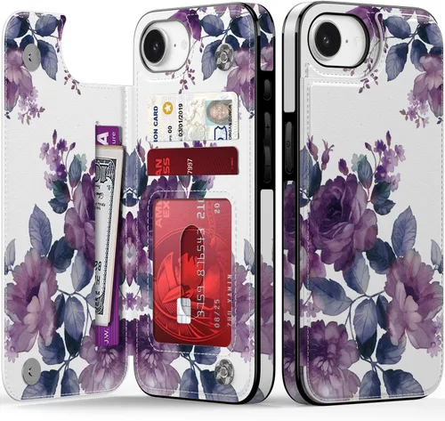 Miniatura 165 de FUNMIKO Funda tipo cartera para iPhone 13 con tarjetero, bloqueo RFID, protección de grado militar y obras de arte impresas con rayos UV, cierre