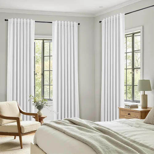 Miniatura 6 de Cortinas de lino 100% opacas para dormitorio, 102 pulgadas de largo, con pestaña trasera, bolsillo para barra, paneles acústicos con aislamiento