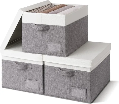 Miniatura 23 de GRANNY SAYS Cajas de tela con tapas, contenedores de almacenamiento con asas, contenedores de estante para organizar, cajas de almacenamiento extra