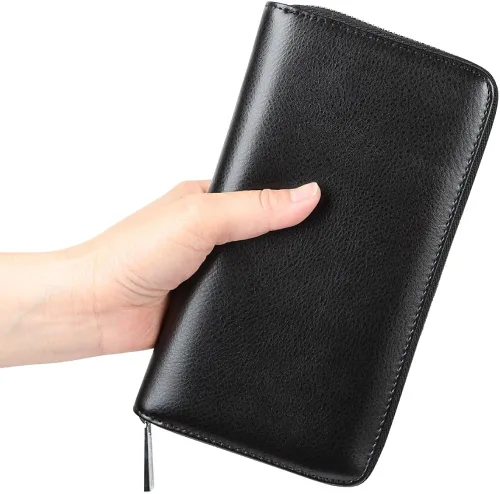 Miniatura 6 de Cynure Cartera grande de cuero con cierre RFID para mujer, 36 ranuras