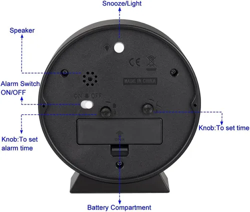 Miniatura 4 de Tinload Reloj despertador analógico retro antiguo de 4.5 pulgadas, funciona con pilas, pequeño reloj silencioso de mesita de noche, iluminado bajo