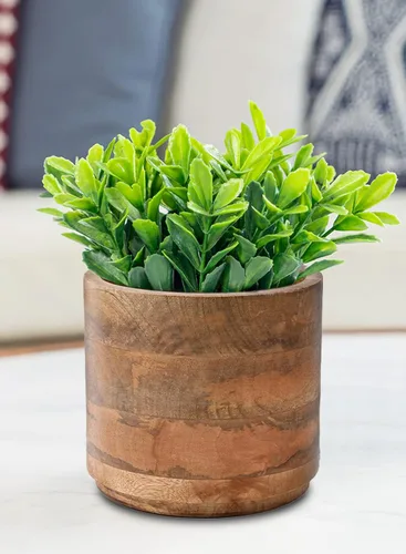 Miniatura 2 de Serene Spaces Living Macetero grande de madera de mango marrón, maceta de madera natural para flores y plantas sintéticas, plantas