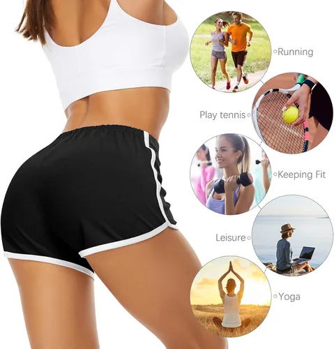Miniatura 4 de URATOT Women's Cotton Shorts Gym Shorts Yoga Shorts Summer Running Active Shorts Dance Elastic Shorts, Pack of 2