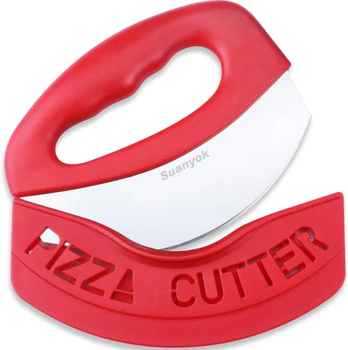 Miniatura 10 de Suanyok Cortador de pizza premium con rueda y picador de alimentos - Cuchillo de pizza multifunción con cuchilla superafilada de acero inoxidable