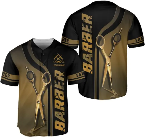 Camiseta de béisbol personalizada con nombre personalizado para peluquería 3D para hombres y mujeres, peluquería, regalo, tijeras, camisas de poste