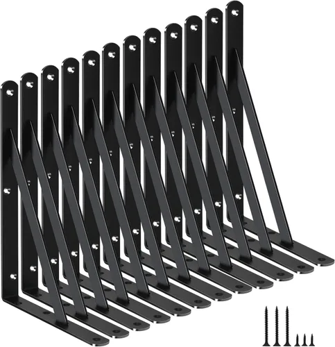 Miniatura 82 de Paquete de 16 soportes de estante resistentes negros de 20 pulgadas de largo x 12 pulgadas de alto con tornillos, soportes de estante de metal