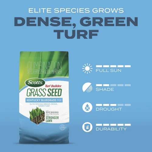 Miniatura 8 de Scotts Turf Builder Grass Seed Kentucky Bluegrass Mix - Grass Seed Plus Fertilizante para césped y mejorador de suelo, crece césped verde denso