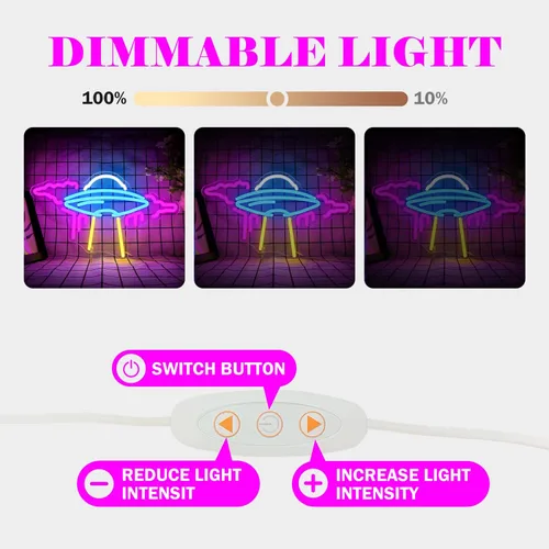 Miniatura 3 de Letrero de neón OVNI de nave espacial con luces LED de neón regulables para pared, letrero de neón OVNI para dormitorio, niños, espacio