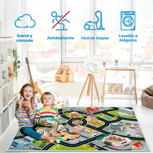 Miniatura 3 de Alfombra de Coches para Niños, Alfombra de Juego para Coches de Juguete y Tren, Alfombra de Juego de Tráfico Vial para Niños, Alfombra de Área