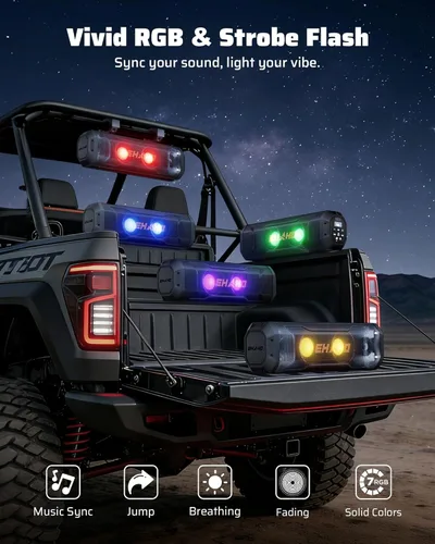 Miniatura 4 de Ehaho Barra de sonido UTV de 17 pulgadas, altavoces Bluetooth para carrito de golf de 4 altavoces [RGB y luz estroboscópica] Sistema de altavoces