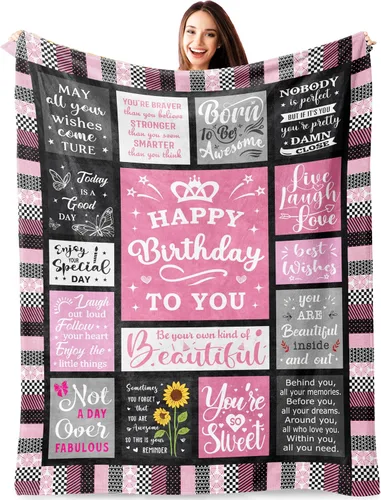 Miniatura 8 de Regalos de cumpleaños número 70 para mujer, manta suave y acogedora de 50 x 60 pulgadas, perfecta para celebración de cumpleaños de 70 años, Rosa 70