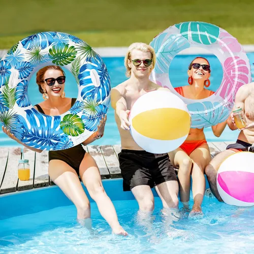 Miniatura 6 de Libima 4 flotadores inflables Luau de 30 pulgadas, flotadores de piscina, tubos interiores hawaianos para adultos, decoraciones hawaianas de fiesta