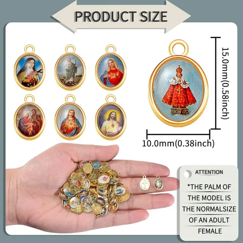 Miniatura 2 de 100 dijes de medalla milagrosa de Jesús con diseño de Jesús, centro de rosario floral, crucifijo de Virgen María, para hacer joyas católicas