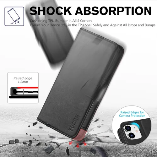 Miniatura 6 de TUCCH Funda tipo cartera para iPhone 12/iPhone 12 Pro 5G, con bloqueo RFID, ranura para tarjetas y soporte