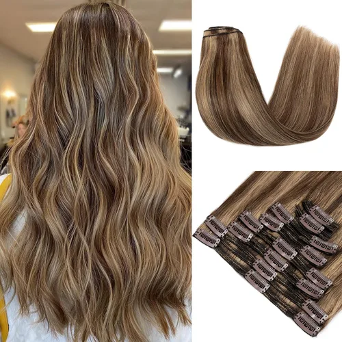 Miniatura 15 de 10 –22 pulgadas doble trama extensiones de cabello 100% humano clip en de trama Grado 7 a calidad Grueso Largo Suave Sedoso recta 8pcs 18 Clips