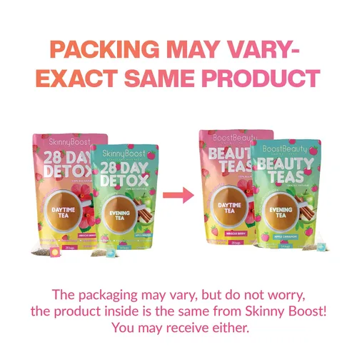 Miniatura 3 de SkinnyBoost - Kit de té desintoxicante de 2 paquetes – 1 de día HIBISCO (28 bolsas) + 1 de noche MANZANA CANELA (14 bolsas) – Desintoxicación herbal