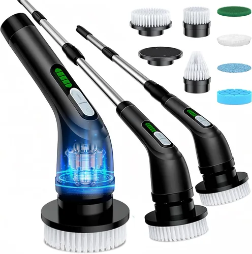 Highyes Limpiador eléctrico giratorio, potente cepillo de limpieza de 2 velocidades, IPX7 impermeable con 7 cabezales de cepillo reutilizables y