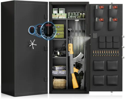 Miniatura 11 de Caja fuerte grande para armas de 15-18, caja fuerte biométrica de 54 pulgadas para rifles y pistolas con gabinete interior y estante extraíble