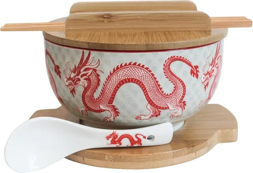 Miniatura 13 de XWORLD Juego de cuencos de cerámica japonesa para fideos ramen con cuchara de cerámica, palillos de bambú, tapa y salvamanteles, capacidad