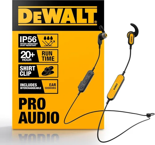DEWALT Auriculares con Banda para el Cuello Bluetooth de Alta Resistencia, Auriculares Bluetooth 5.2 Inalámbricos con Micrófono, Comodidad Ligera,