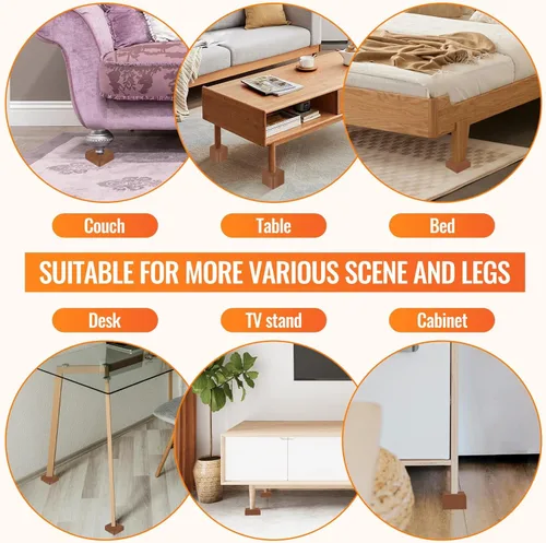 Miniatura 6 de shouwuhho Elevadores de muebles, paquete de 4 elevadores de cama con agarre antideslizante y soporte resistente, elevación de 1 pulgada, 2 pulgadas