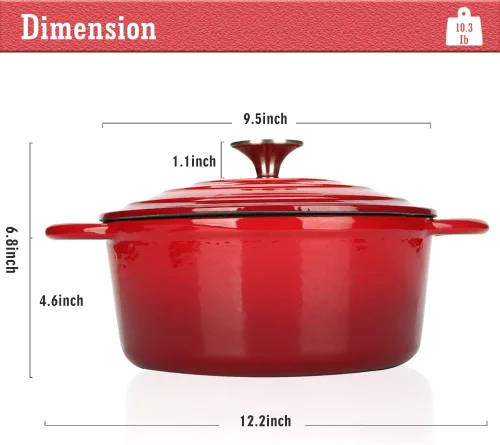 Miniatura 3 de Horno holandés de hierro fundido esmaltado, olla de cocción resistente de 4.5 cuartos de galón con tapa, apta para horno hasta 500 ° F para hornear