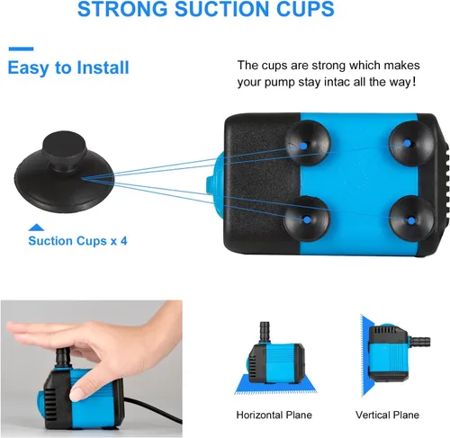 Miniatura 6 de Bomba sumergible ultra silenciosa de 7 W con temporizador, para pecera, estanque, acuario, estatua, hidroponía, etc. (azul)
