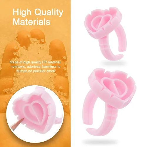Miniatura 6 de 300 anillos de extensión de pestañas en forma de corazón, taza de pegamento para pestañas de volumen, anillos de extensión de pestañas