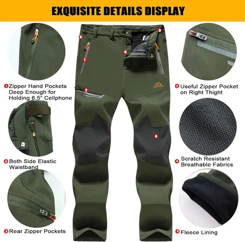 Miniatura 2 de MAGCOMSEN Pantalones de invierno para hombre, con forro polar, resistentes al agua, 4 bolsillos con cremallera, pantalones para exteriores