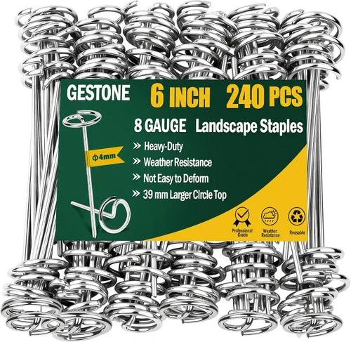 Miniatura 11 de 50 grapas de tela para paisaje, estacas de tela de paisaje de alta resistencia, estacas de barrera galvanizada de 6 pulgadas con herramienta