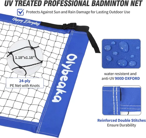 Miniatura 4 de Sistema de red de bádminton portátil para exteriores, para patio trasero, césped, playa, con red duradera, 4 raquetas de aluminio de carbono, 3