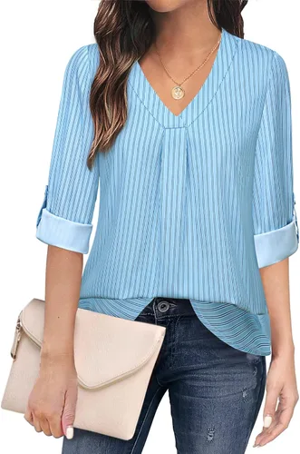 Miniatura 26 de Youtalia Blusas para mujer, elegantes, informales, de negocios, manga 3/4, de gasa, cuello en V, camisas de trabajo y oficina