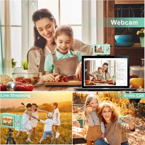 Miniatura 6 de Cámara digital FHD 1080P para niños, tarjeta SD de 32 GB, zoom 16X, punto y disparo compacto, portátil (verde)