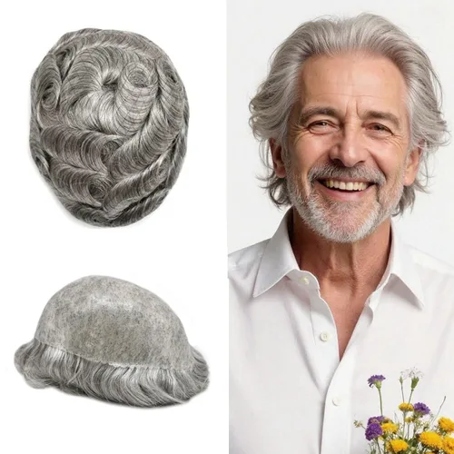 Miniatura 75 de Toupee - Sistema de reemplazo de cabello humano para hombre, 0.004 in, inyectado, piel de polietileno, piezas de pelo para hombre, 6 x 8 pulgadas