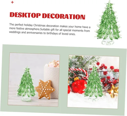 Miniatura 5 de Mini figura de árbol de Navidad, decoración de escritorio de cristal para alegría, diseño de árbol de Navidad iluminado para decoración festiva Verde