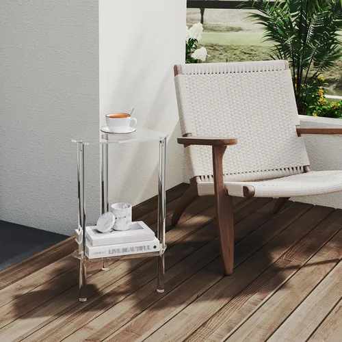 Miniatura 8 de HMYHUM Mesa auxiliar triangular de acrílico transparente, mesa auxiliar de esquina para espacios pequeños, mesa decorativa pequeña para sala