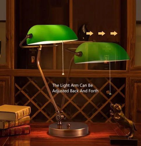 Miniatura 3 de Green Bankers Deskp - Traditional Wood Table Light with Green Glass Shade - Antreadingp for Home & Office - Elegant Lightifixture (Tyg)