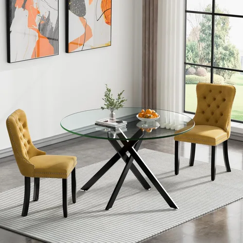 Miniatura 10 de HomVent Juego de mesa de comedor redonda de vidrio de 3 piezas, juego de mesa de comedor de vidrio templado para 2 mesas de cocina con 2 sillas