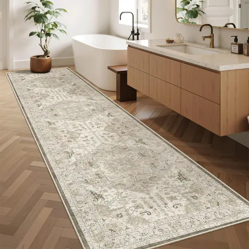 Miniatura 381 de Madane Tapete lavable de 2 x 10 pies para pasillo, cocina, recibidor, clásico, suave, antideslizante para interiores, casa de campo, baño, sala