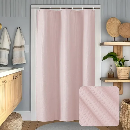 Miniatura 24 de OWENIE Cortina de ducha blanca para baño, 96 pulgadas, extra larga, elegante cortina de ducha de tela texturizada en relieve 3D, repelente al agua