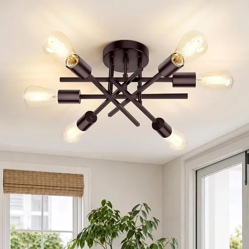 Miniatura 8 de Lámparas de techo semiempotradas de níquel cepillado, lámpara de araña Sputnik industrial moderna de 4 luces, lámpara de montaje empotrada plateada