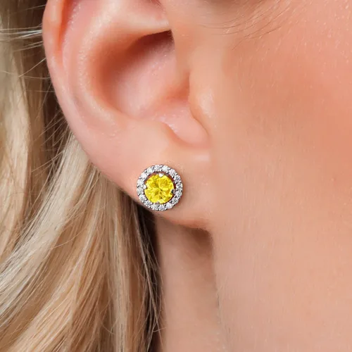 Miniatura 25 de Gem Stone King Aretes redondos de plata de ley 925 de 0.236 in con piedra natal extraíble para mujer