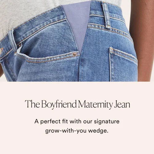 Miniatura 2 de HATCH Jeans de maternidad estilo boyfriend, jeans de embarazo de pierna recta con puños desgastados, cintura expandible debajo del vientre