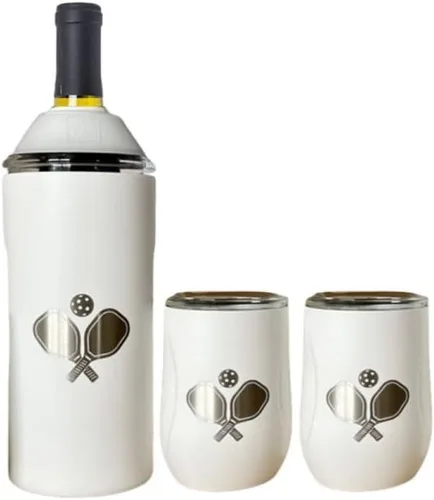 Miniatura 6 de Vinglacé Juego de regalo enfriador de botellas de vino, enfriador de vino portátil de acero inoxidable con 2 copas de vino sin tallo, color negro