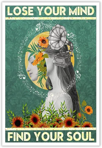 Miniatura 26 de Póster retro con texto en inglés «Lose Your Mind Find Your Soul», arte de pared inspirador para la salud mental, arte abstracto de música cósmica