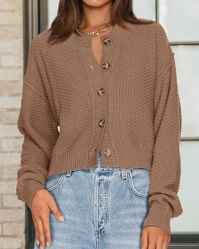 Miniatura 4 de PRETTYGARDEN Cárdigan corto con botones y frente abierto para mujer, lindo otoño, manga larga, abrigos de punto grueso 2023