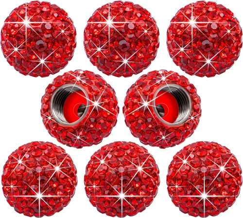 Miniatura 12 de 4 piezas de tapas de vástago de válvula de neumático con cristal brillante de diamante, tapas de válvula de neumático de rueda de coche con brillo