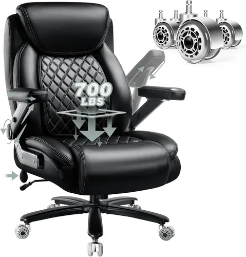 Miniatura 13 de Silla de oficina grande de servicio pesado de 600 libras con brazos abatibles 5D, cómoda silla de escritorio ejecutiva grande y alta con cojín