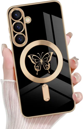 Miniatura 40 de Newseego Funda magnética para Samsung Galaxy S21 Plus 5G, bonita funda de lujo con borde chapado de mariposa para mujeres, niñas y hombres, TPU